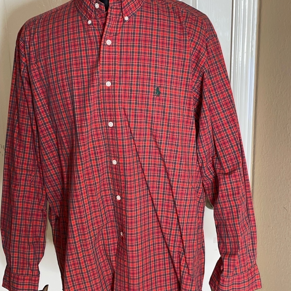 Vintage Polo Ralph Lauren Button Down Mens 17.5 Red Yarmouth Plaid Shirt Check‌‍